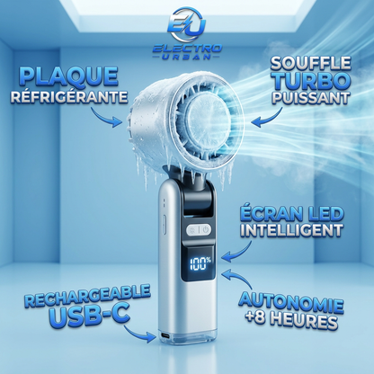ELECTRO URBAN™ – Climatiseur Portable avec Refroidissement Glacé et lampe torche intégrée ( Coussinets anti-transpirants offerts )