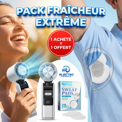 ELECTRO URBAN™ – Climatiseur Portable avec Refroidissement Glacé et lampe torche intégrée ( Coussinets anti-transpirants offerts )