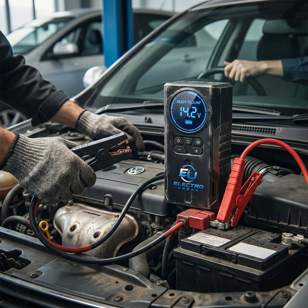 Jump Starter 6 en 1 – Démarreur de Voiture, Batterie Externe, Gonfleur de Pneus & Lampe LED SOS